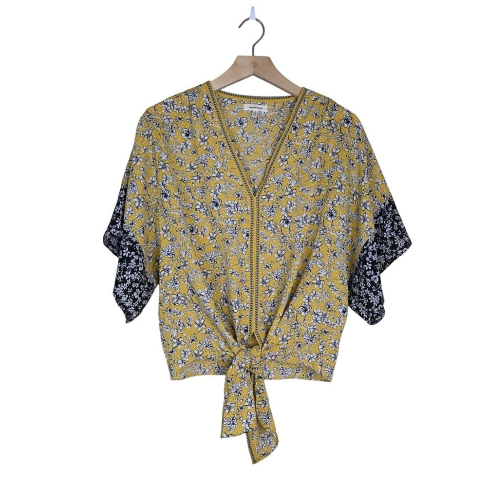 Max Studio Women's S Floral Yellow and Black Women's Top